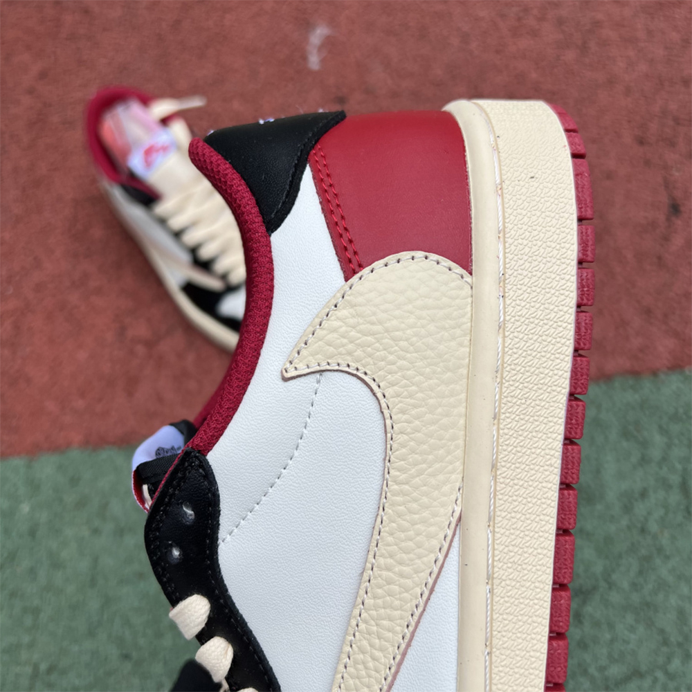 Jordan AJ1 Low Fragment X Travis Scott Black White Red - DesignerGu