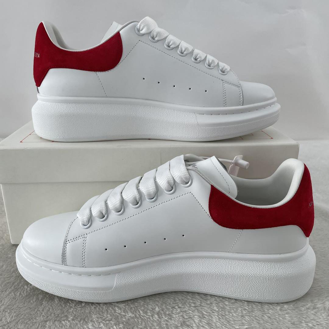 Alexander Mcqueen Leather Exaggerated-Sole Sneakers (Suede Red Back ) - DesignerGu