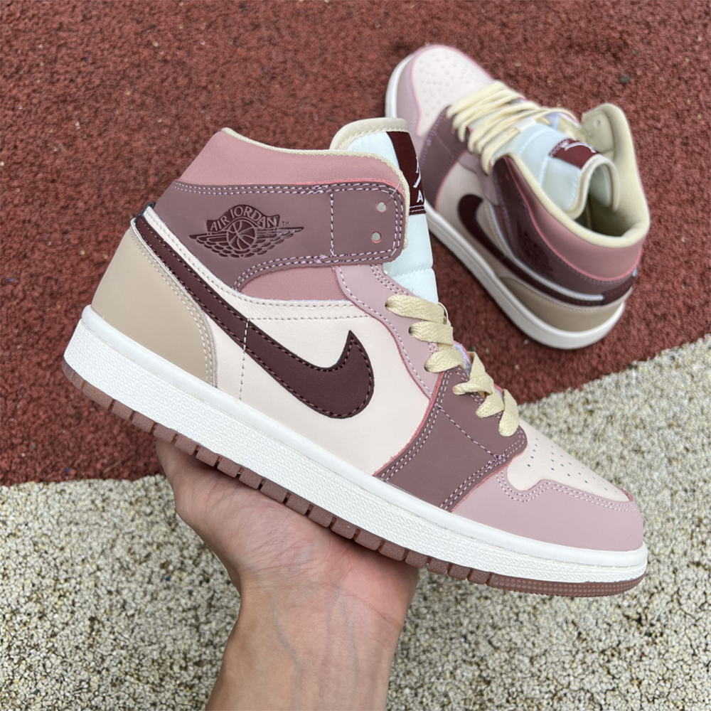 Jordan AJ1 Mid Dusty Pink Sneaker - DesignerGu