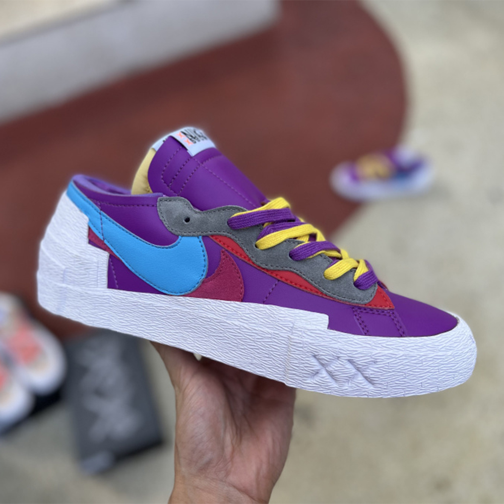 Kaws X Sacai X Nike Blazer Purple Sneakers  - DesignerGu