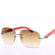 Cartier  8300818 Engrave Lens Red Wood Sunglasses In Silver Brown - DesignerGu