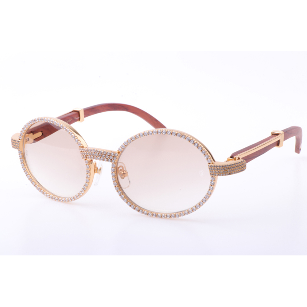 Cartier 7550178 55-22 New Full Diamond Wood Sunglasses In Gold Brown - DesignerGu