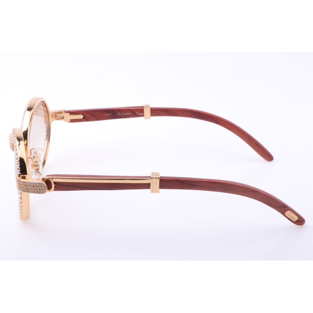 Cartier 7550178 55-22 New Full Diamond Wood Sunglasses In Gold Brown - DesignerGu