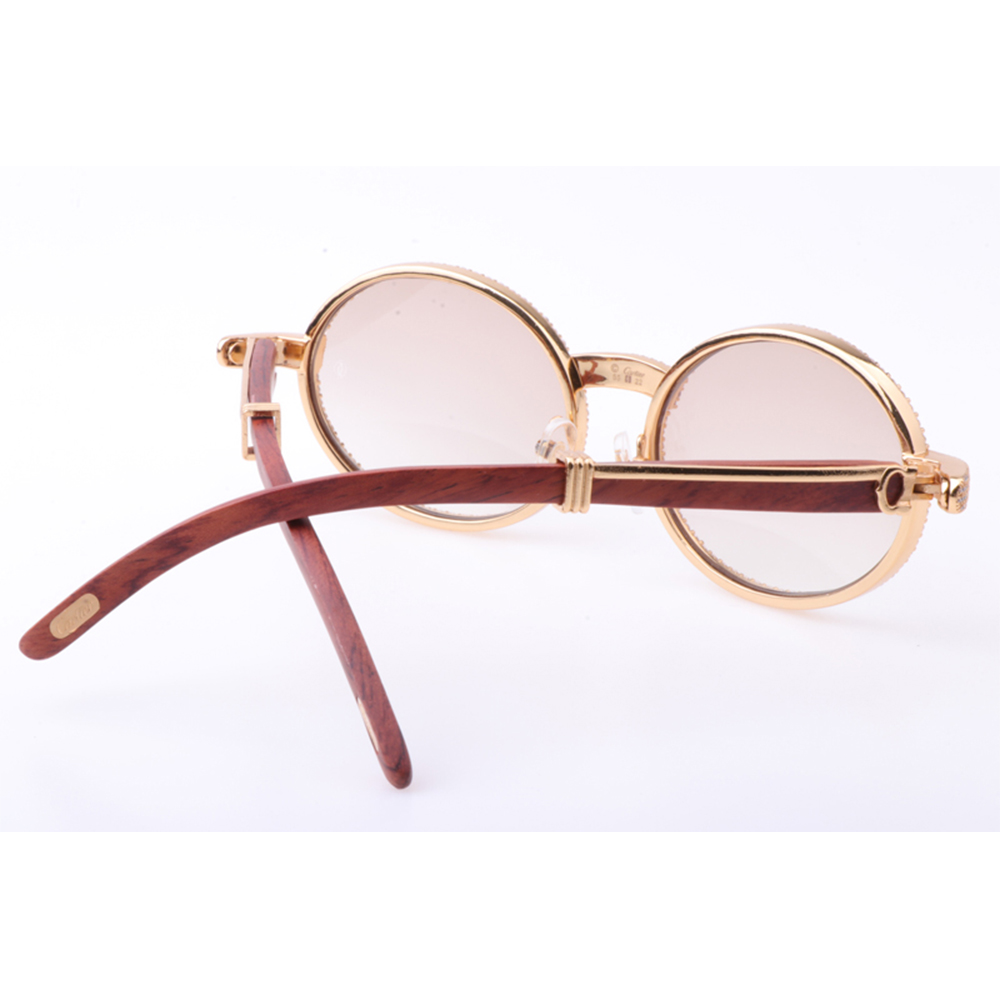 Cartier 7550178 55-22 New Full Diamond Wood Sunglasses In Gold Brown - DesignerGu