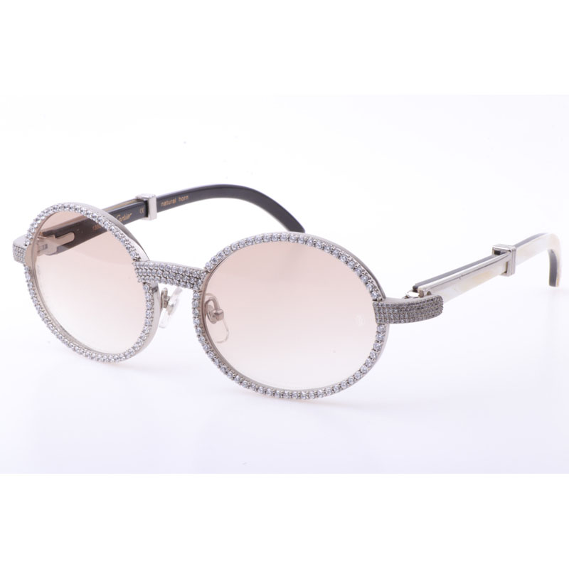 Cartier  7550178 55-22 New Full Diamond White Mix Black Buffalo Sunglasses In Silver Brown - DesignerGu