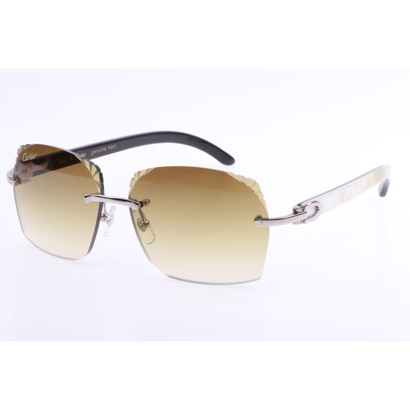 Cartier  8300818 Engrave Lens White Mix Black Buffalo Sunglasses In Silver Brown - DesignerGu