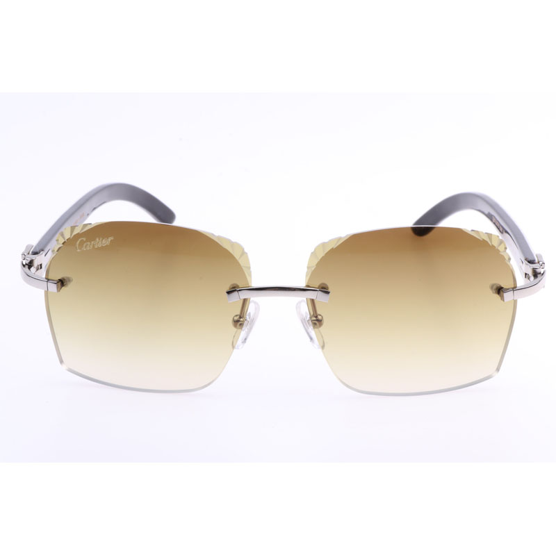 Cartier  8300818 Engrave Lens White Mix Black Buffalo Sunglasses In Silver Brown - DesignerGu