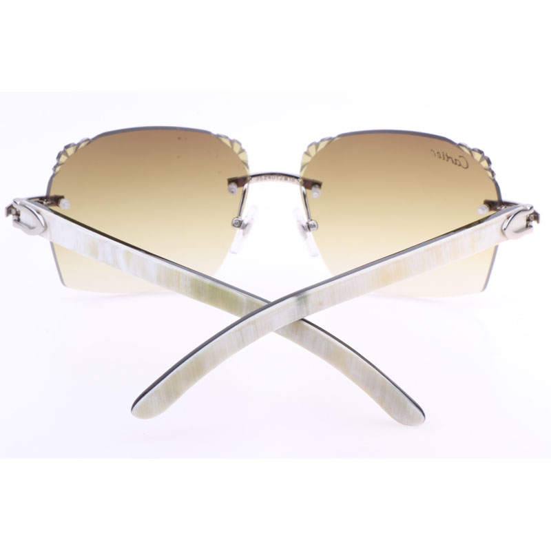 Cartier  8300818 Engrave Lens White Mix Black Buffalo Sunglasses In Silver Brown - DesignerGu