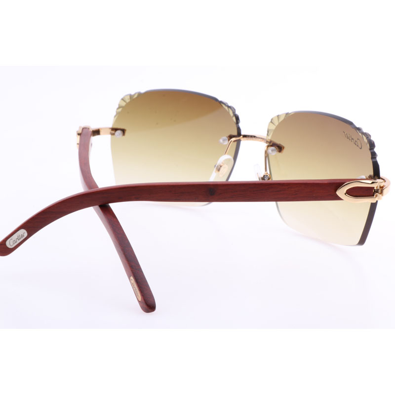 Cartier  8300818 Engrave Lens Wood Sunglasses In Gold Brown - DesignerGu