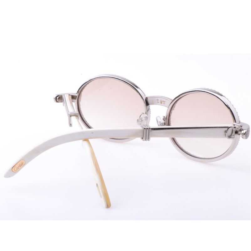 Cartier  7550178 55-22 New Full Diamond White Buffalo Sunglasses In Silver Brown - DesignerGu