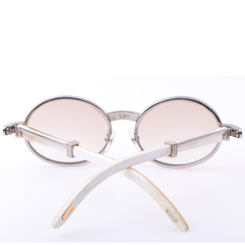 Cartier  7550178 55-22 New Full Diamond White Buffalo Sunglasses In Silver Brown - DesignerGu