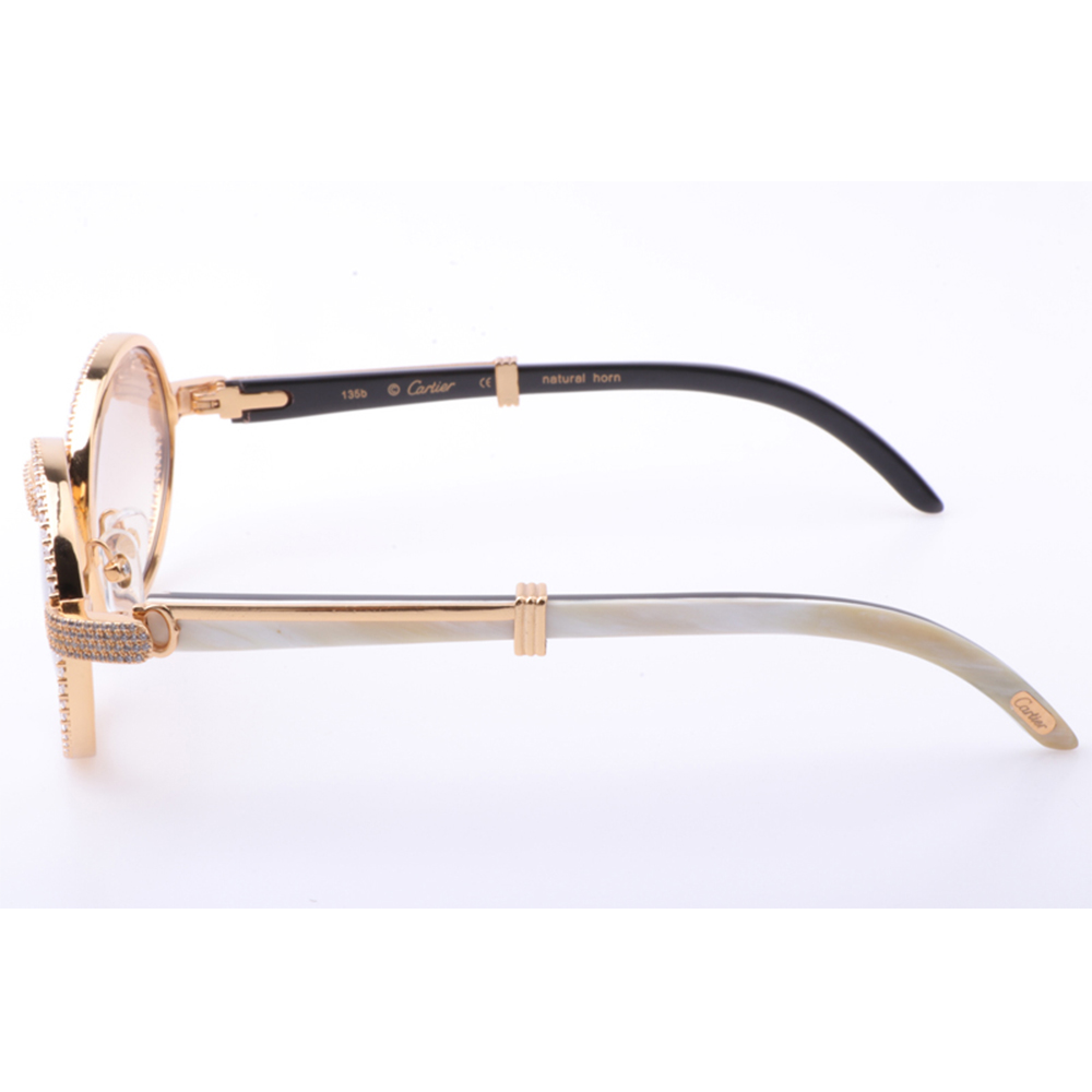 Cartier 7550178 55-22 New Full Diamond White Mix Black Buffalo Sunglasses In Gold Brown - DesignerGu