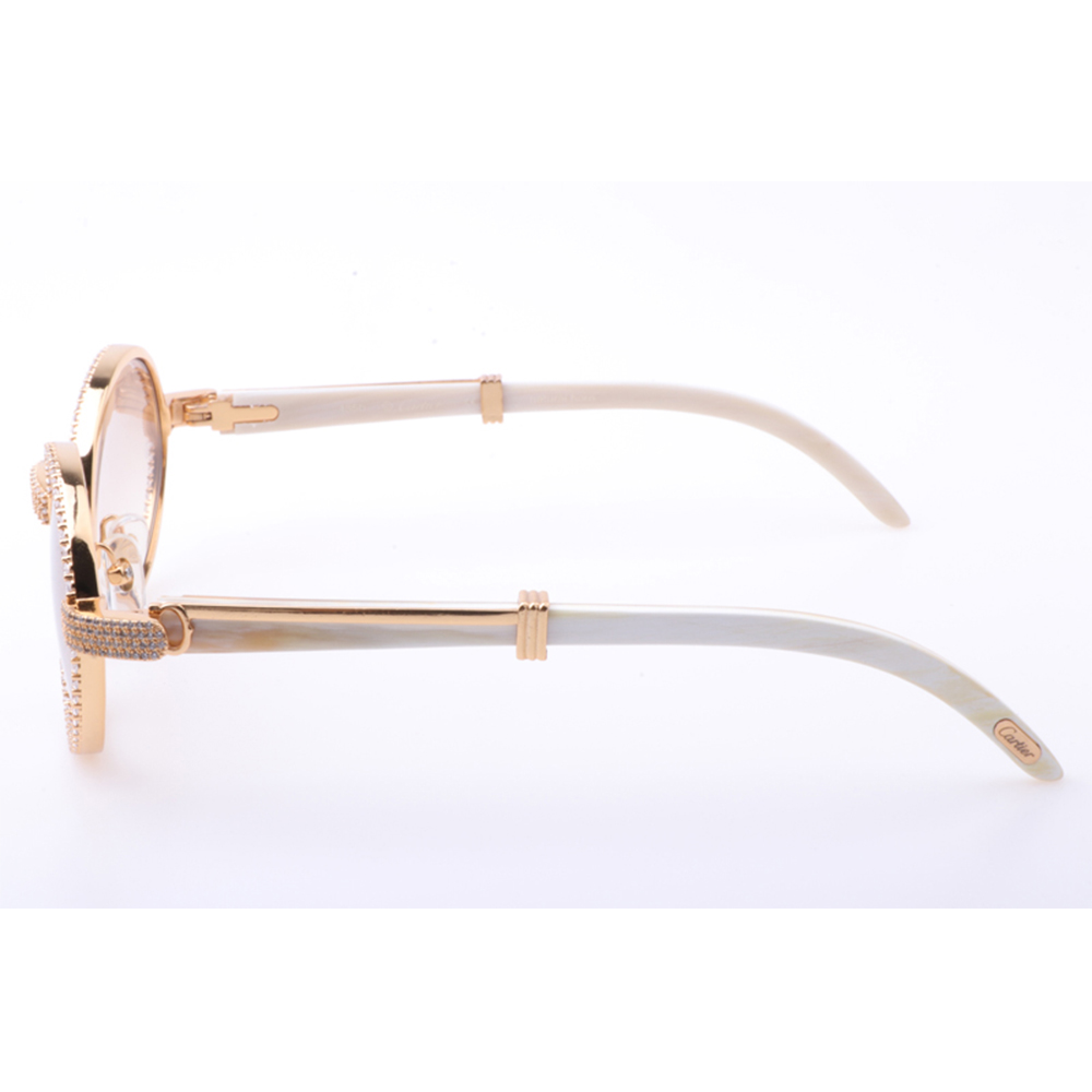 Cartier 7550178 55-22 New Full Diamond White Buffalo Sunglasses In Gold Brown - DesignerGu