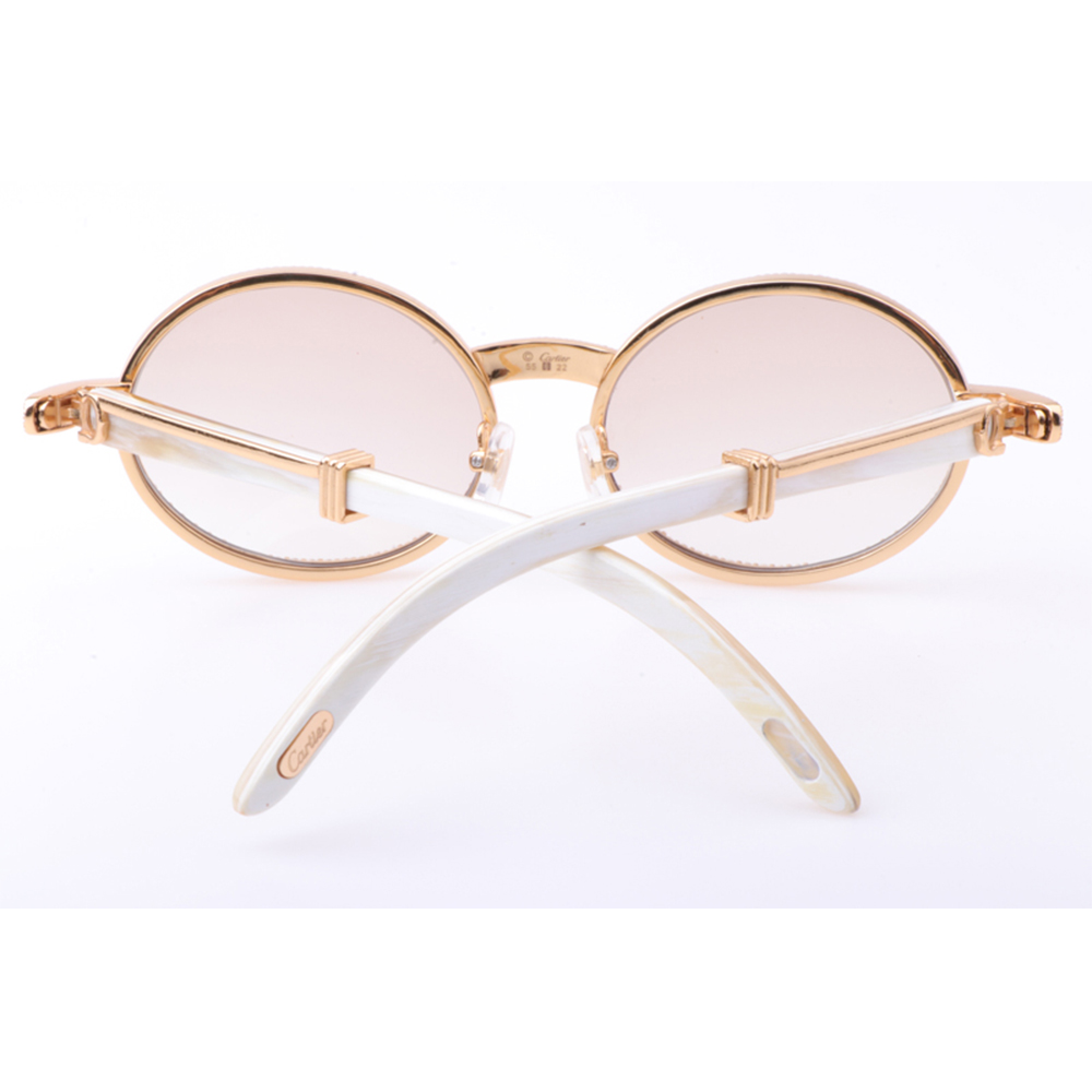 Cartier 7550178 55-22 New Full Diamond White Buffalo Sunglasses In Gold Brown - DesignerGu