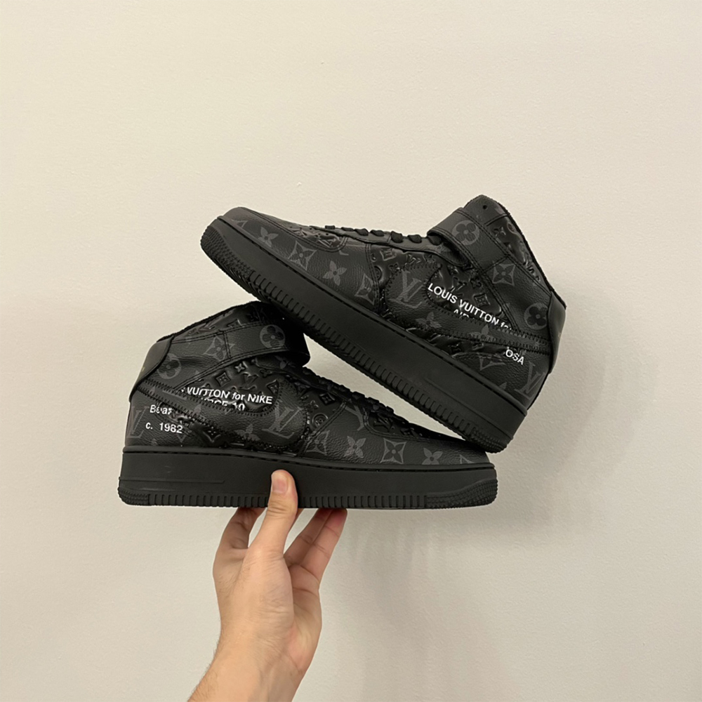 Louis Vuitton X Nike Air Force 1 Mid-Top Sneaker In All Black - DesignerGu