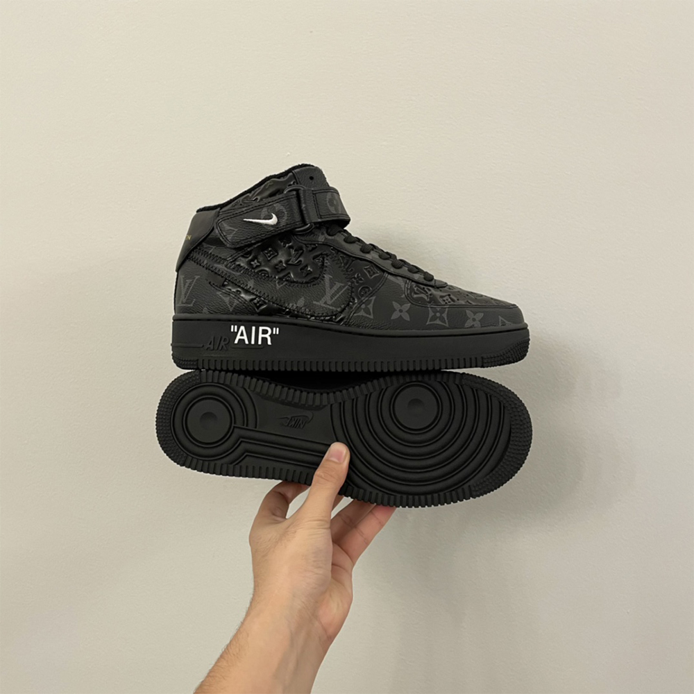 Louis Vuitton X Nike Air Force 1 Mid-Top Sneaker In All Black - DesignerGu