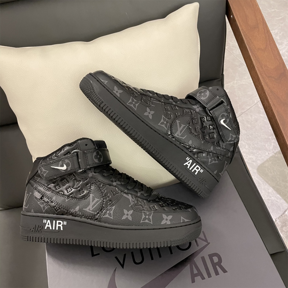 Louis Vuitton X Nike Air Force 1 Mid-Top Sneaker In All Black - DesignerGu