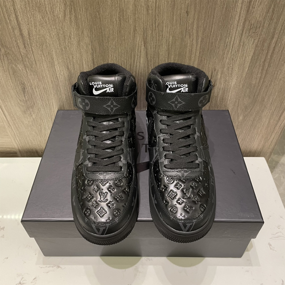 Louis Vuitton X Nike Air Force 1 Mid-Top Sneaker In All Black - DesignerGu