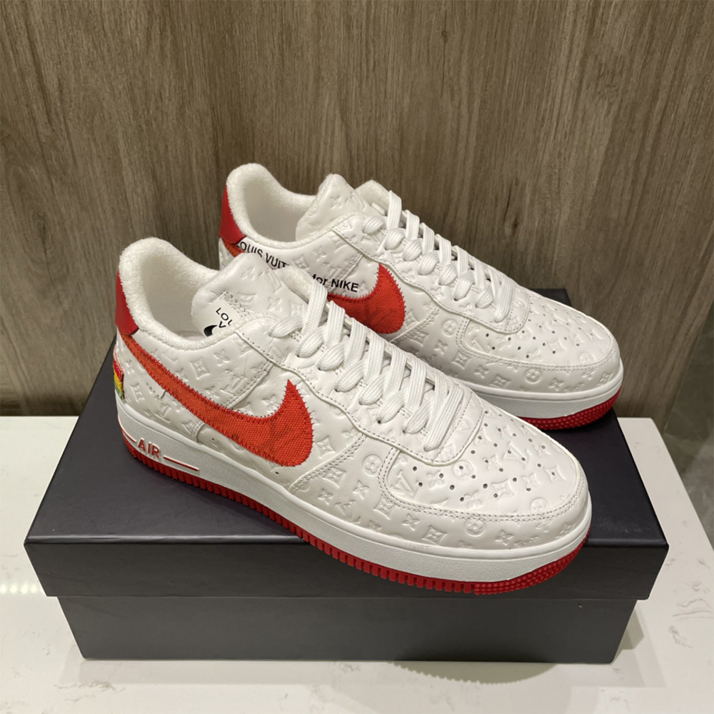 Louis Vuitton X Nike Air Force 1 Sneaker In White&Red - DesignerGu