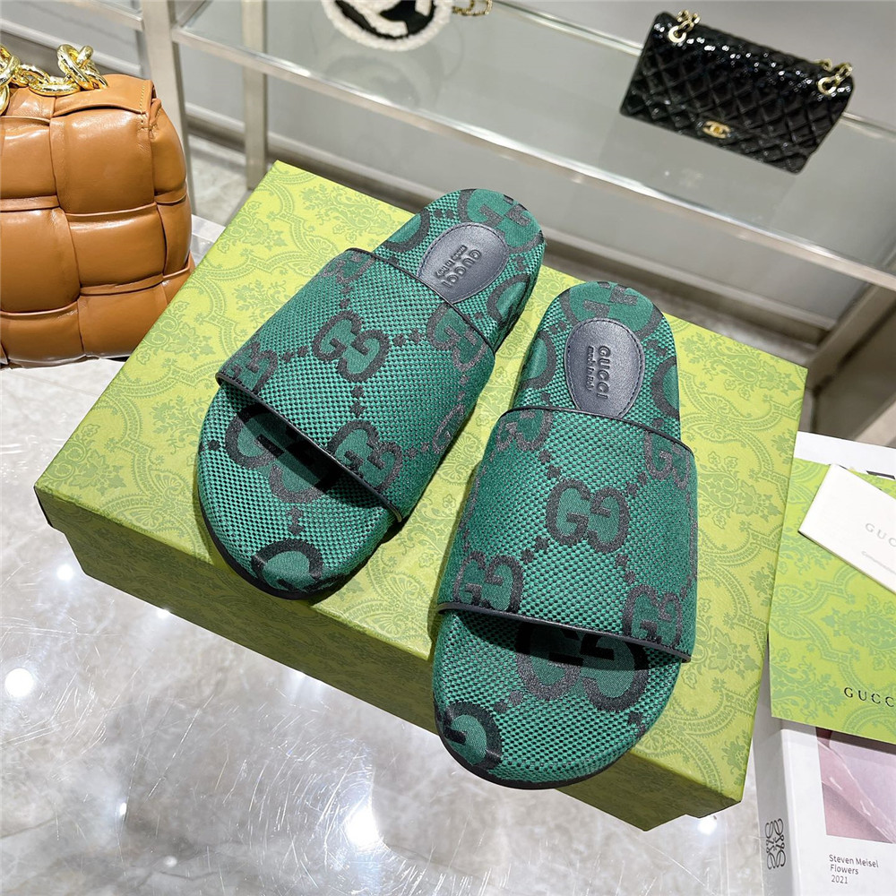 Gucci  Green GG Logo Slides - DesignerGu