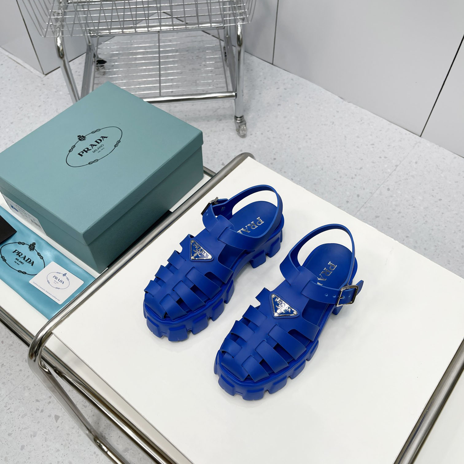 Prada Foam Rubber Sandals In Blue - DesignerGu