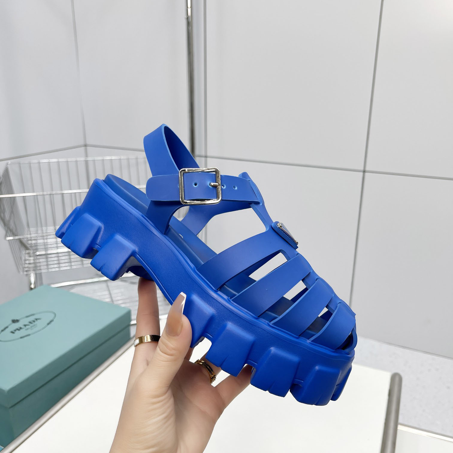 Prada Foam Rubber Sandals In Blue - DesignerGu