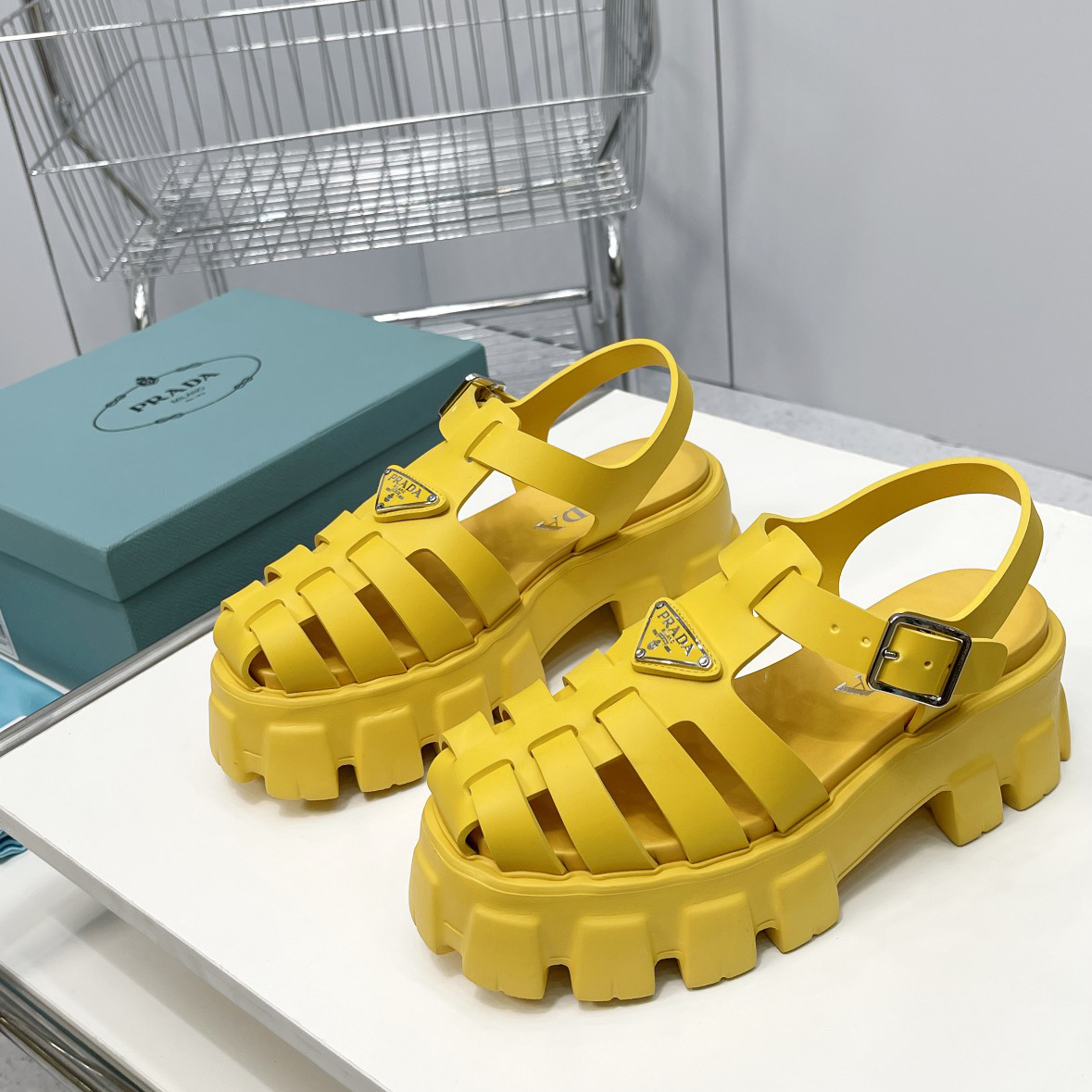 Prada Foam Rubber Sandals In Yellow - DesignerGu