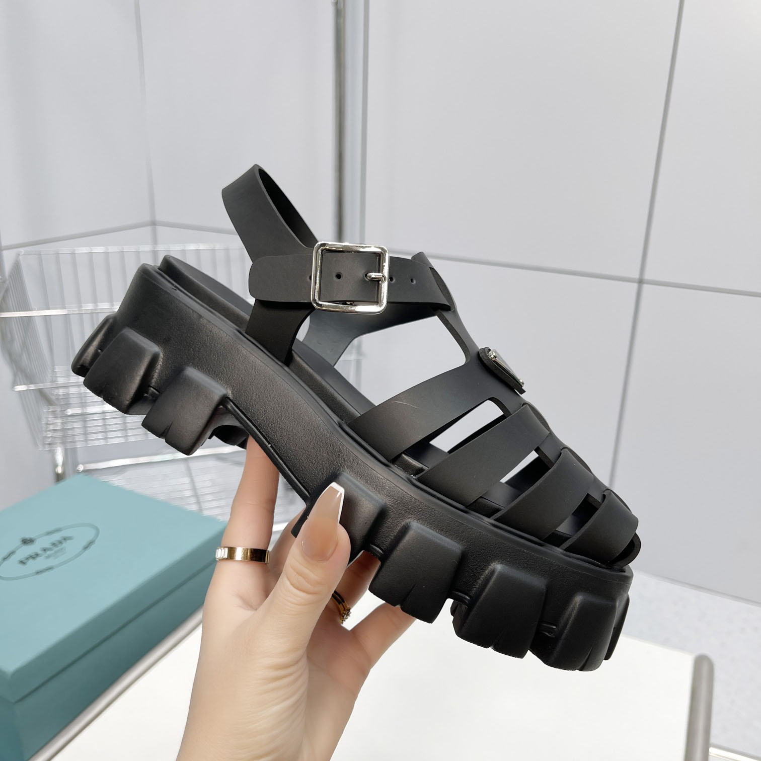 Prada Foam Rubber Sandals In Black - DesignerGu