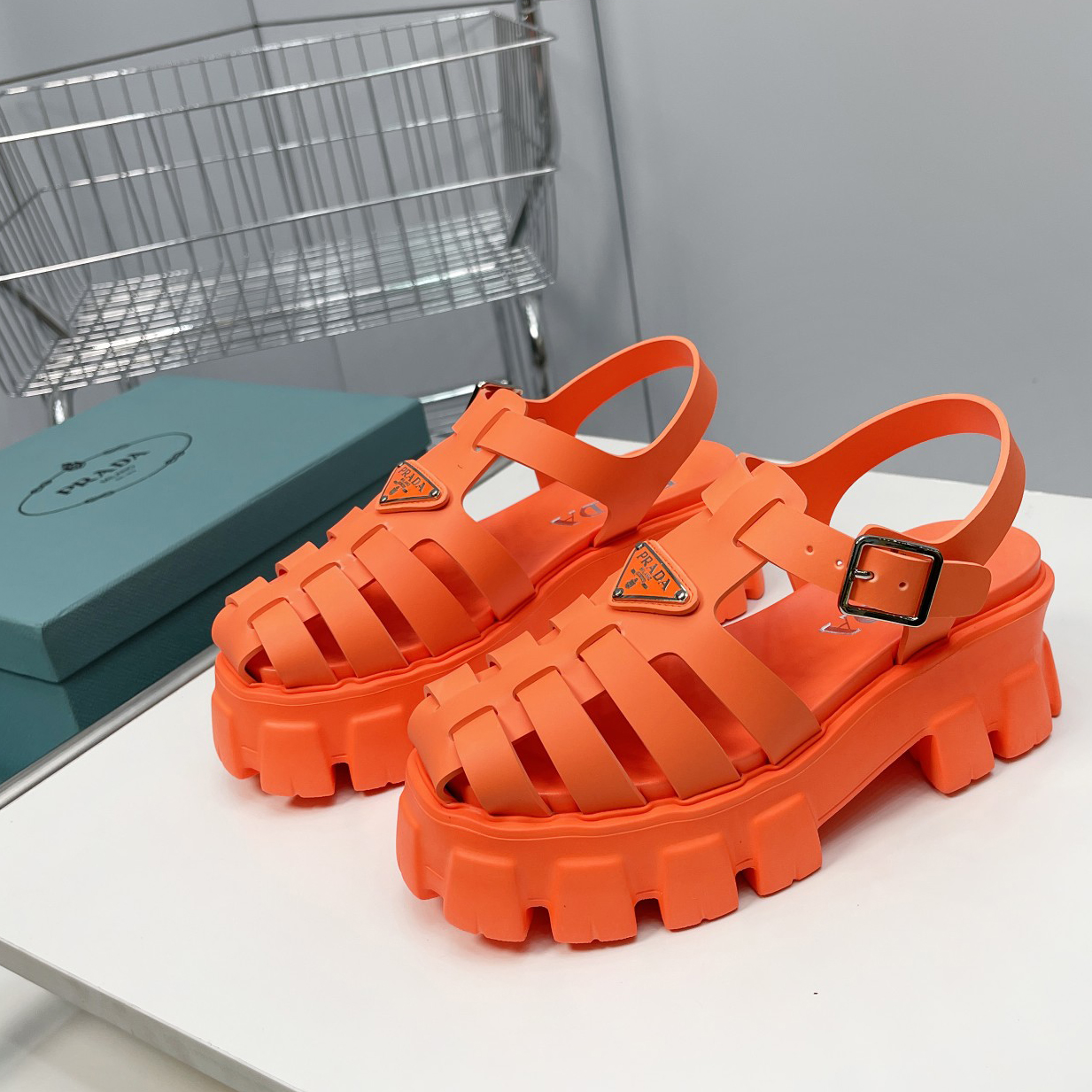 Prada Foam Rubber Sandals In Orange - DesignerGu