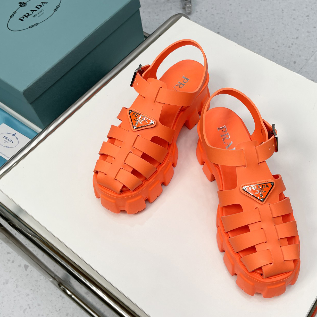 Prada Foam Rubber Sandals In Orange - DesignerGu