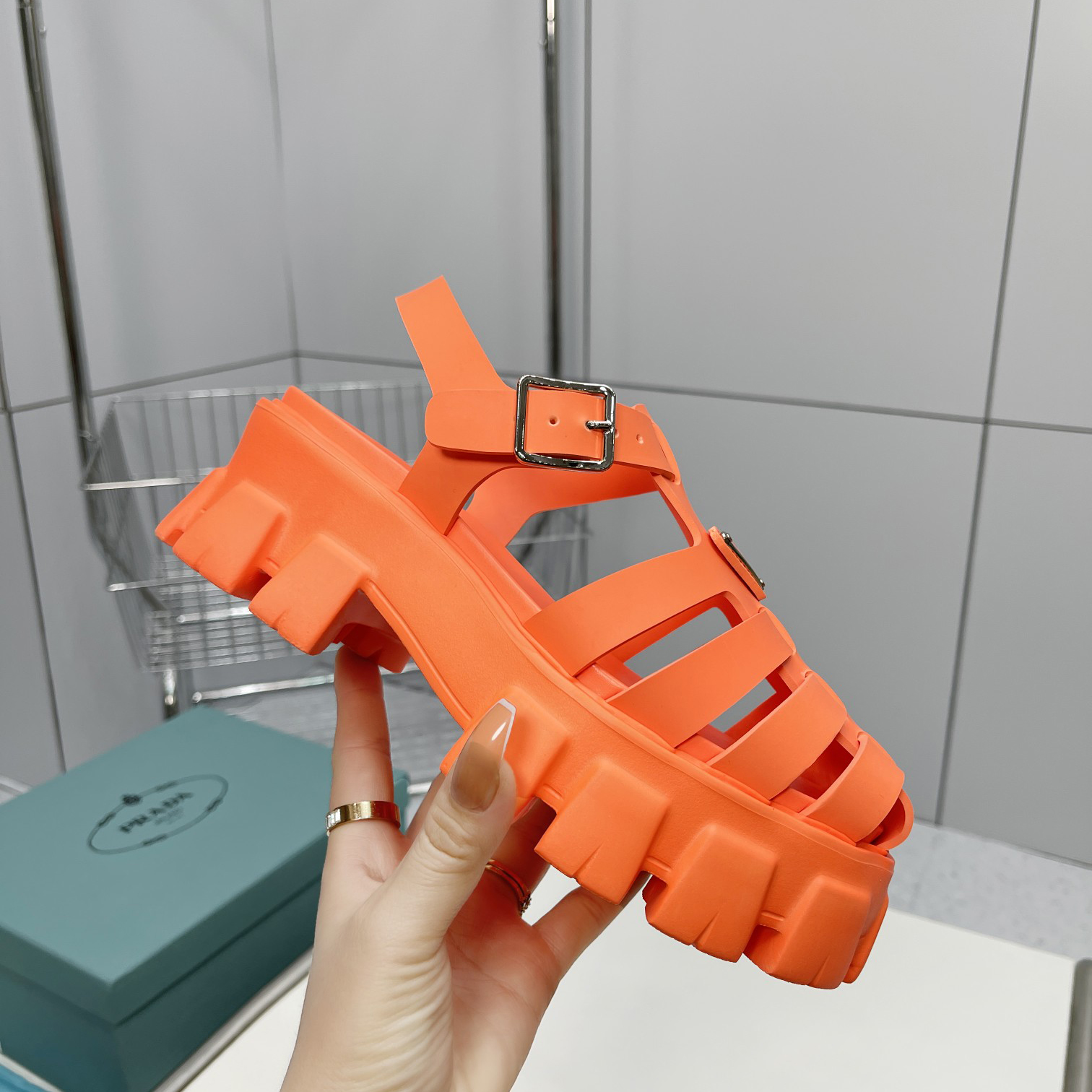 Prada Foam Rubber Sandals In Orange - DesignerGu