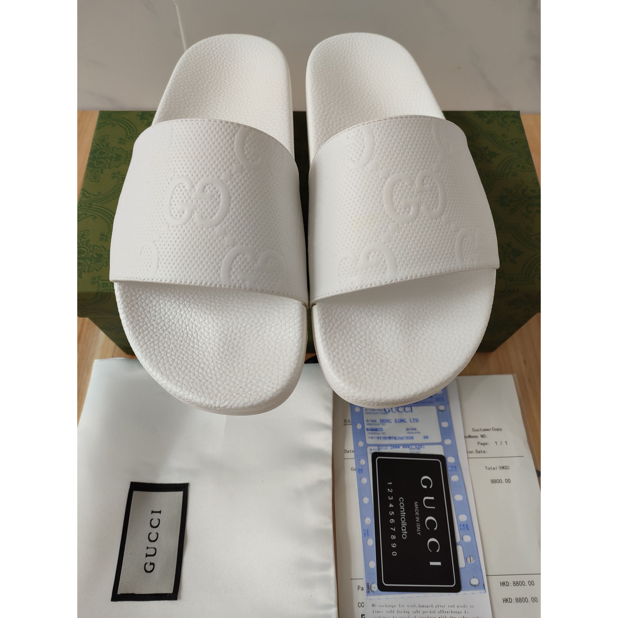 Gucci Logo Rubber Slide Sandal In White - DesignerGu