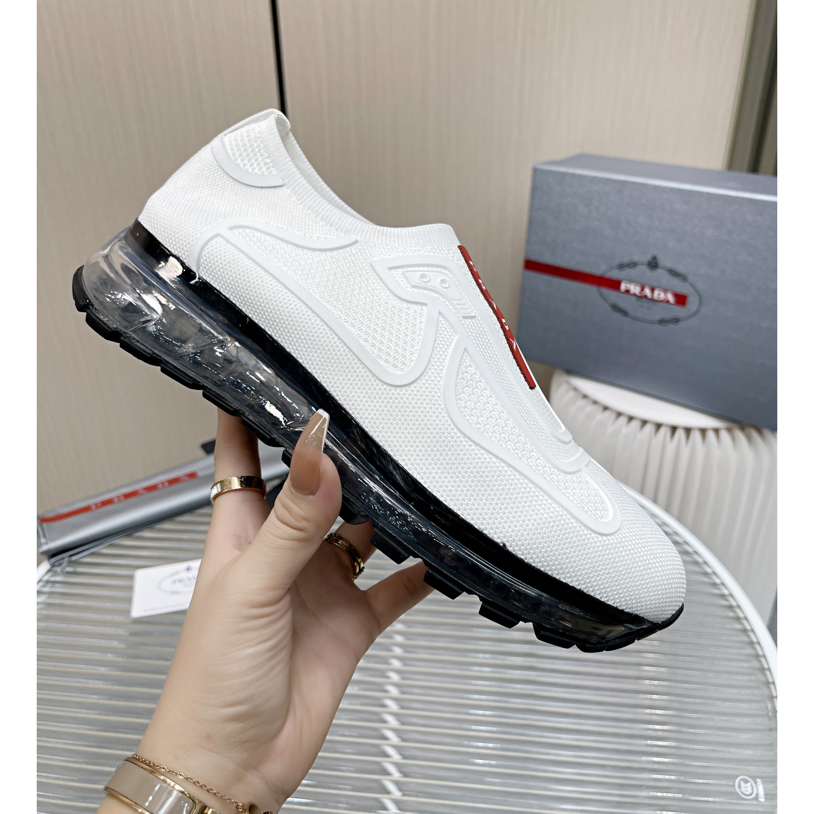 Prada Logo Sneakers In White - DesignerGu