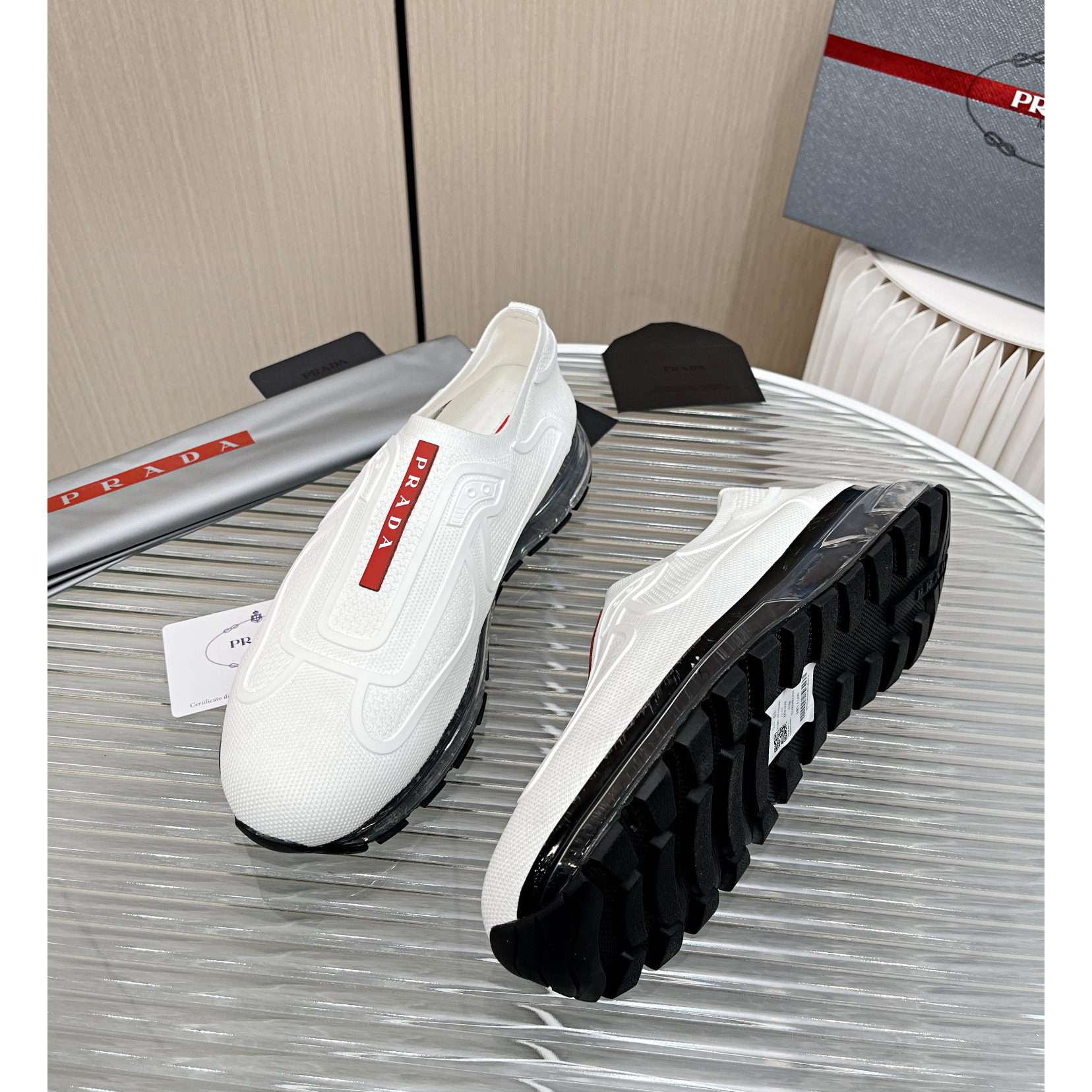 Prada Logo Sneakers In White - DesignerGu