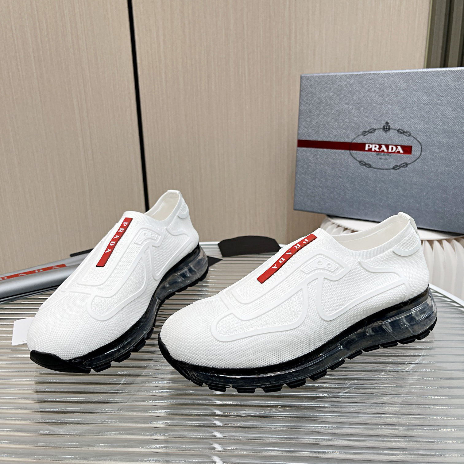 Prada Logo Sneakers In White - DesignerGu