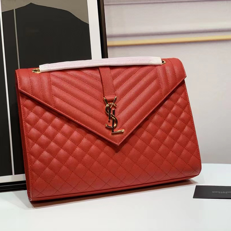 Saint Laurent Envelope Large Bag In Mix Matelasse Grain De Poudre Emboosed Leather - DesignerGu