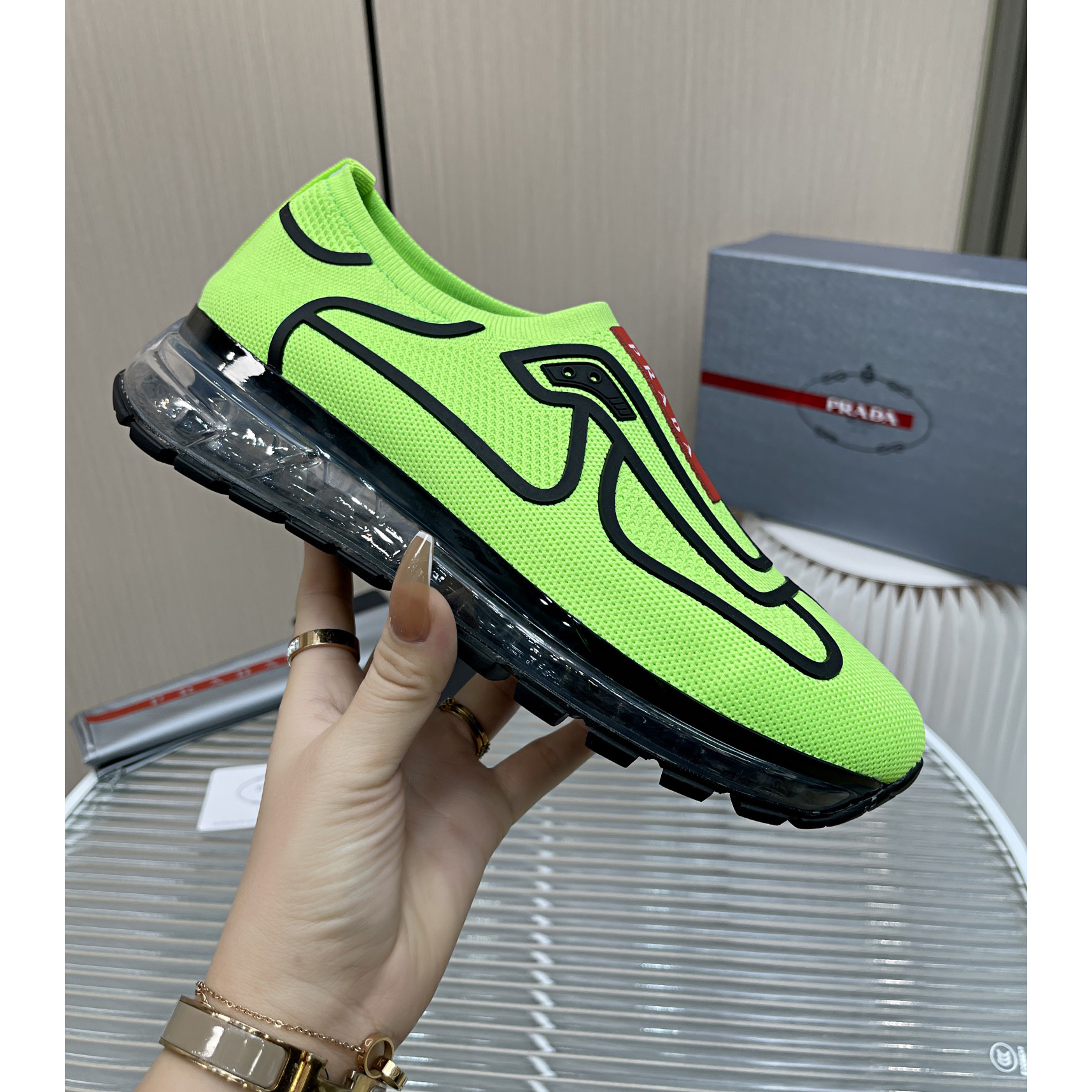 Prada Logo Sneakers In Green - DesignerGu