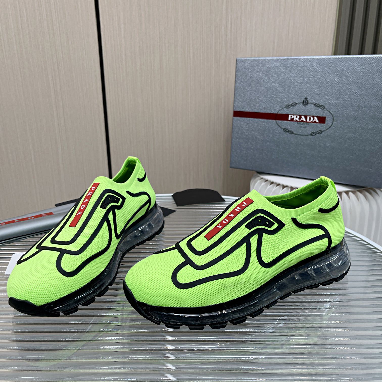 Prada Logo Sneakers In Green - DesignerGu