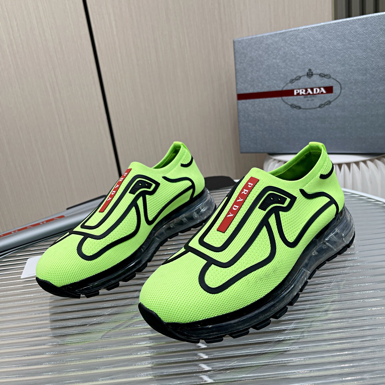 Prada Logo Sneakers In Green - DesignerGu