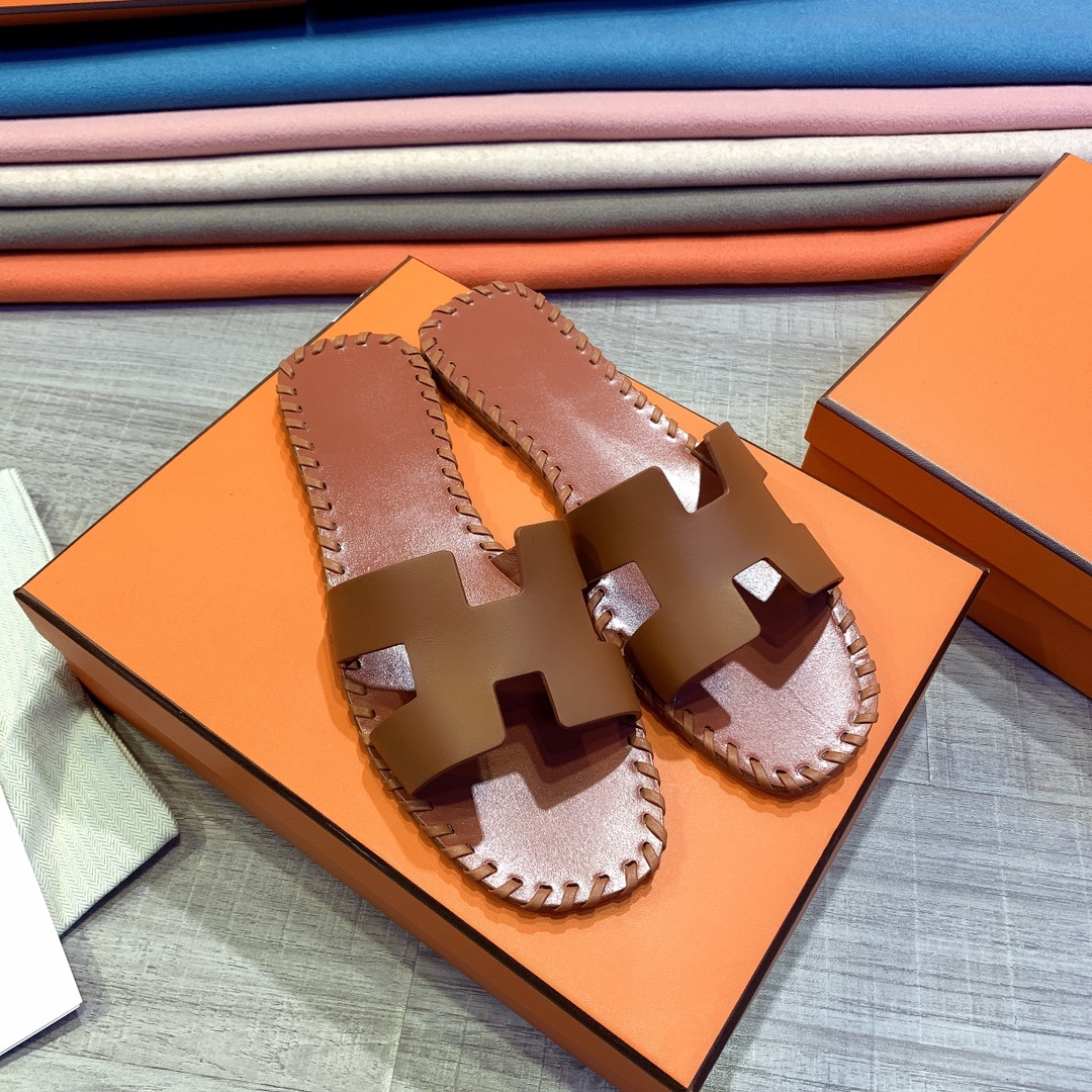 Hermes Leather Oran Sandals - DesignerGu