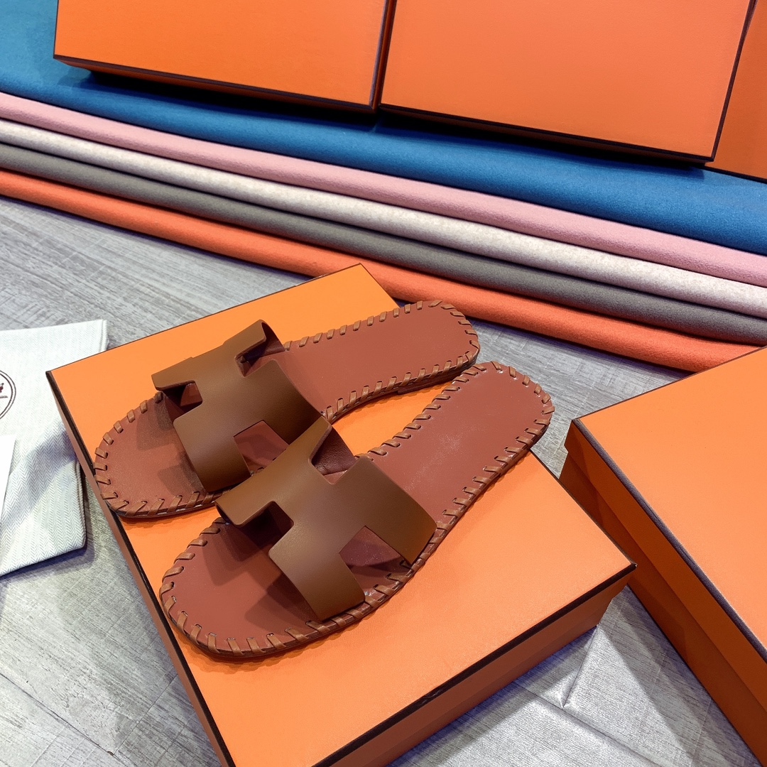 Hermes Leather Oran Sandals - DesignerGu