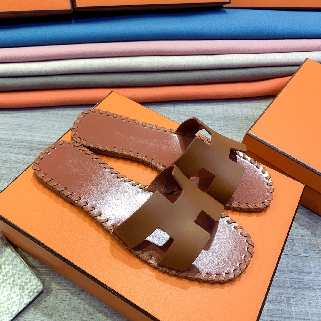 Hermes Leather Oran Sandals - DesignerGu