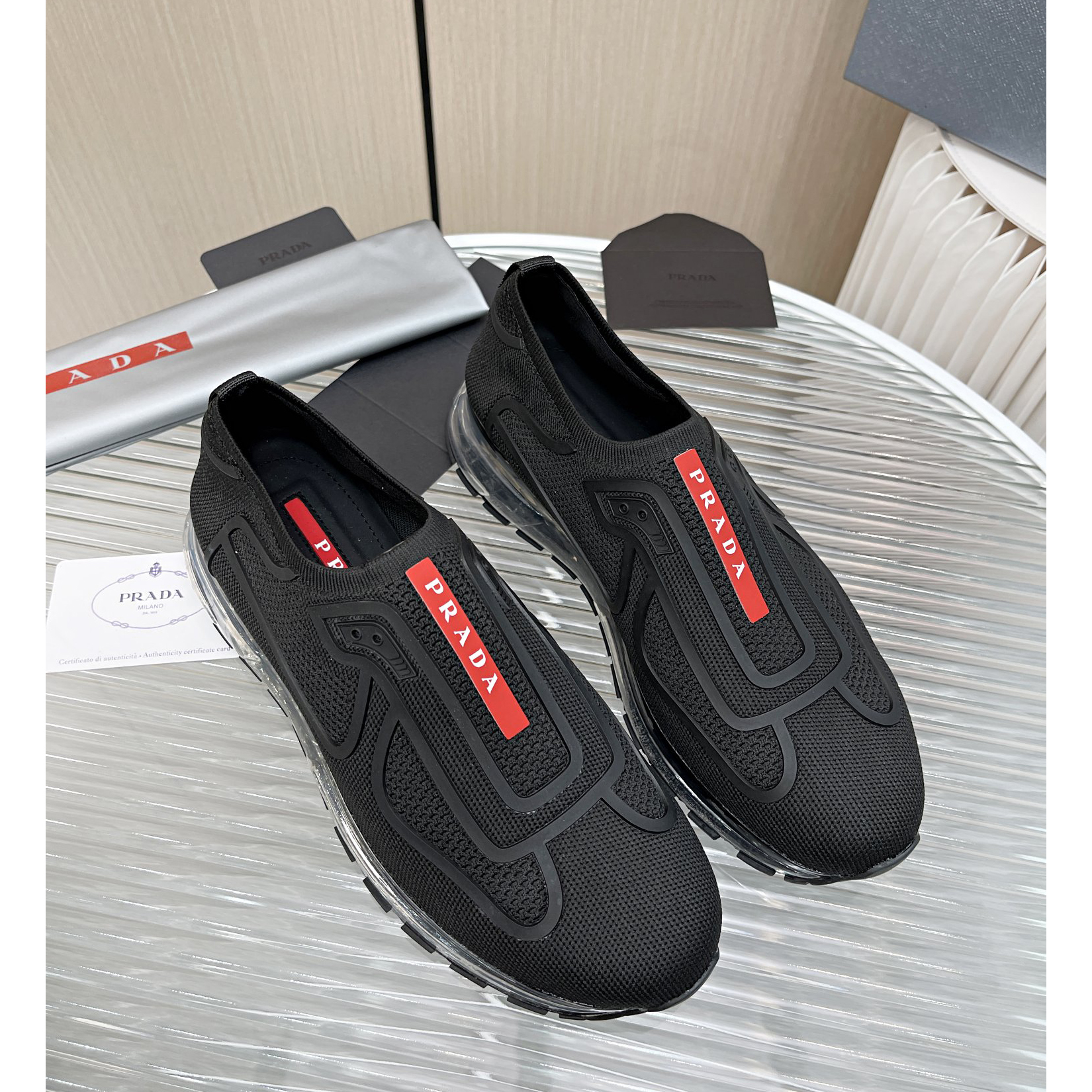 Prada Logo Sneakers In Black - DesignerGu