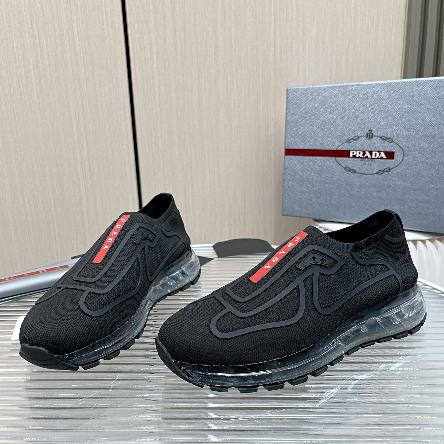 Prada Logo Sneakers In Black - DesignerGu