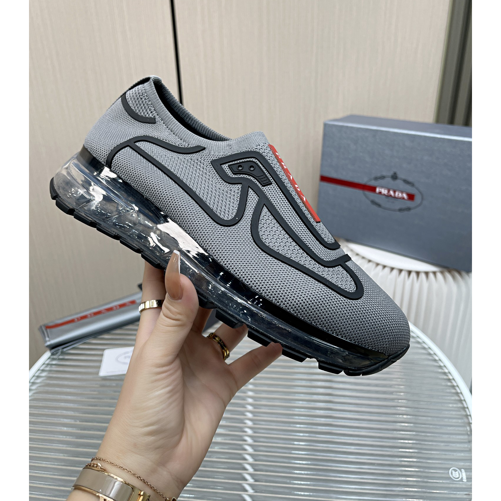 Prada Logo Sneakers In Grey - DesignerGu