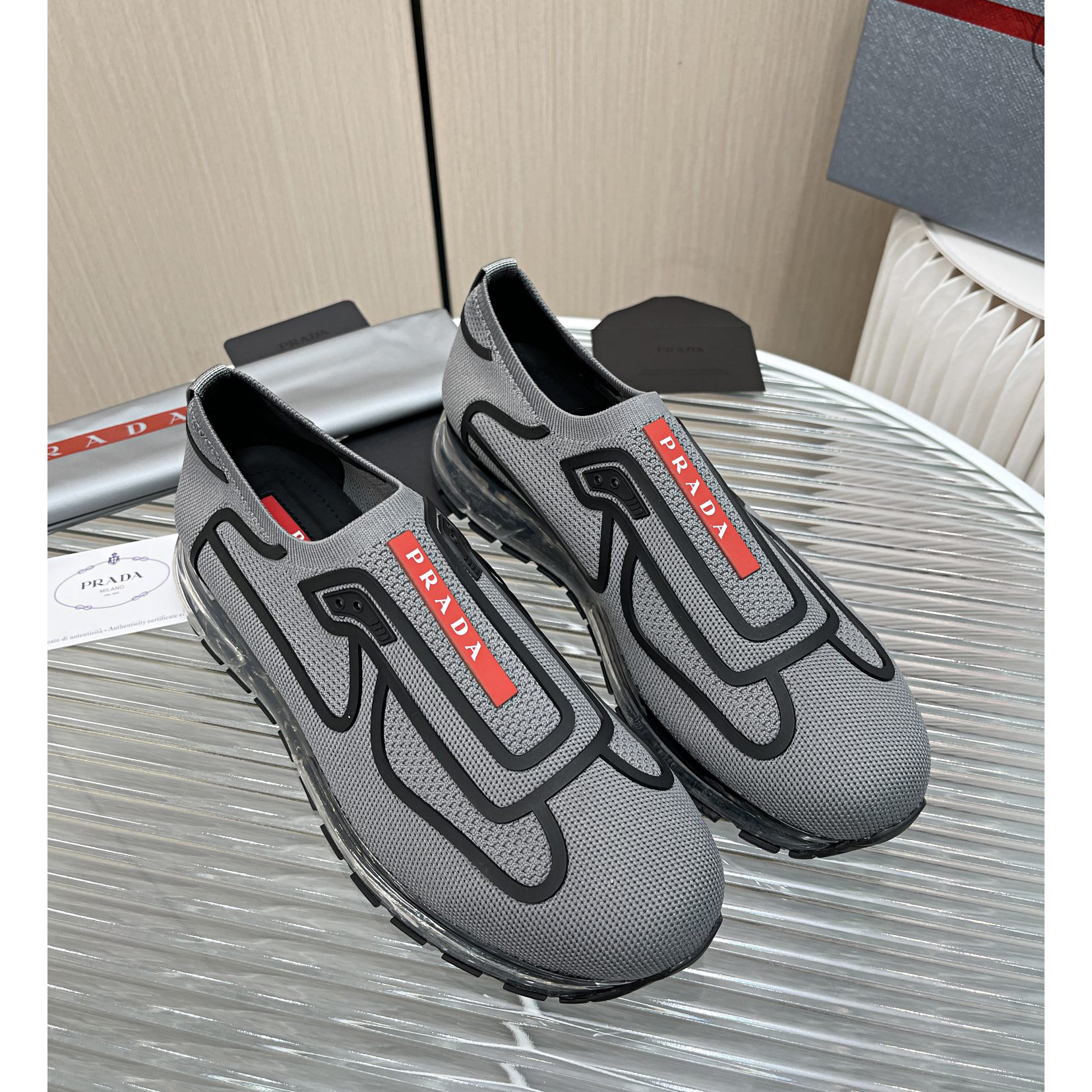 Prada Logo Sneakers In Grey - DesignerGu