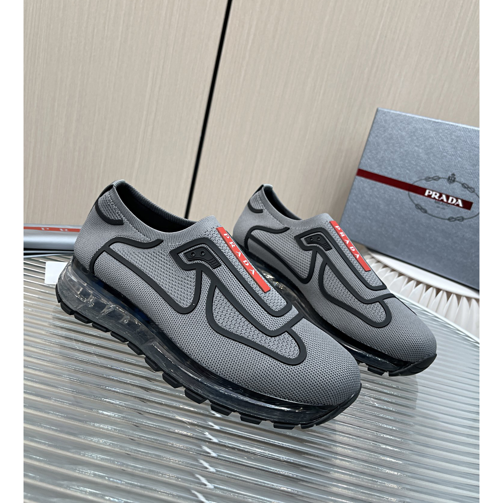 Prada Logo Sneakers In Grey - DesignerGu