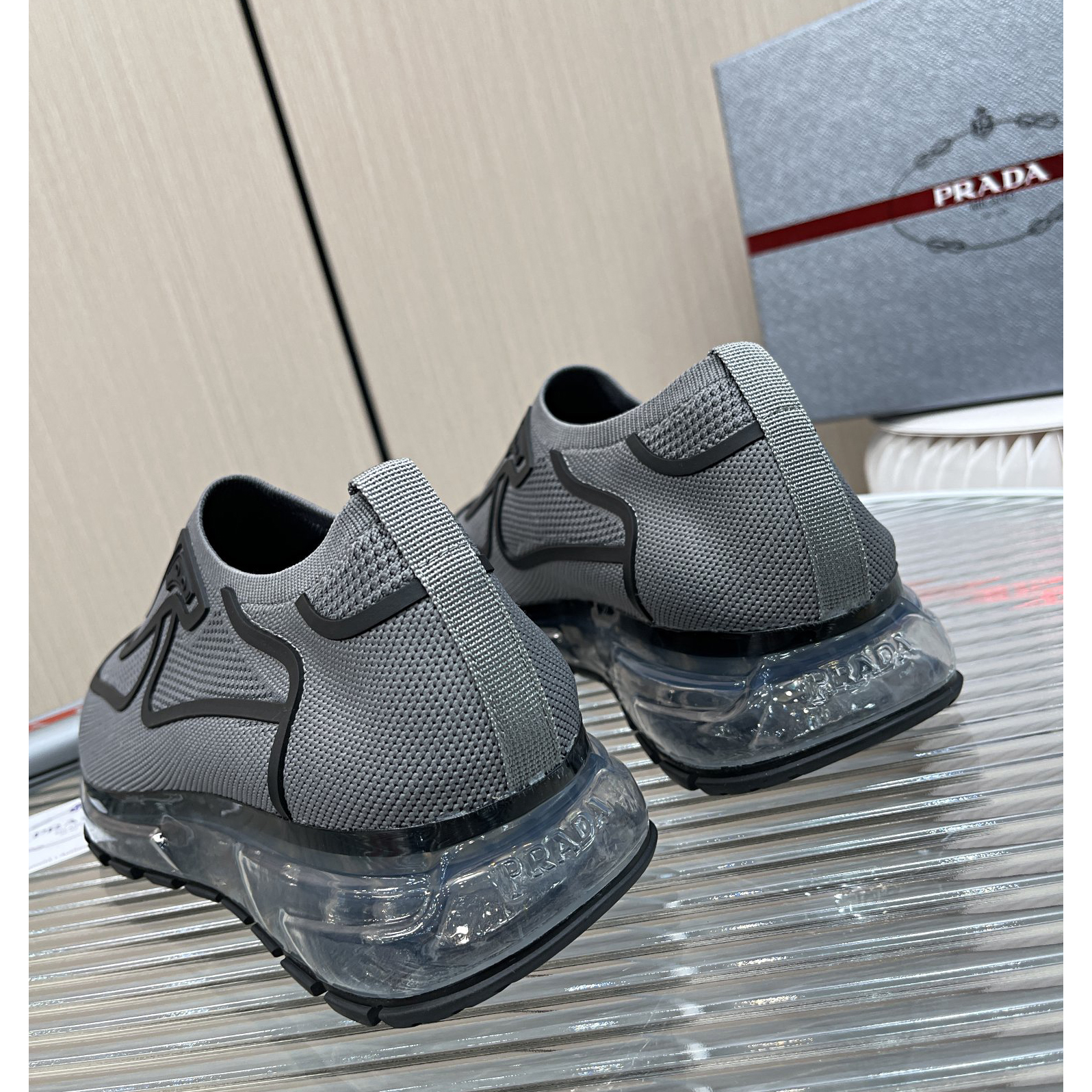 Prada Logo Sneakers In Grey - DesignerGu