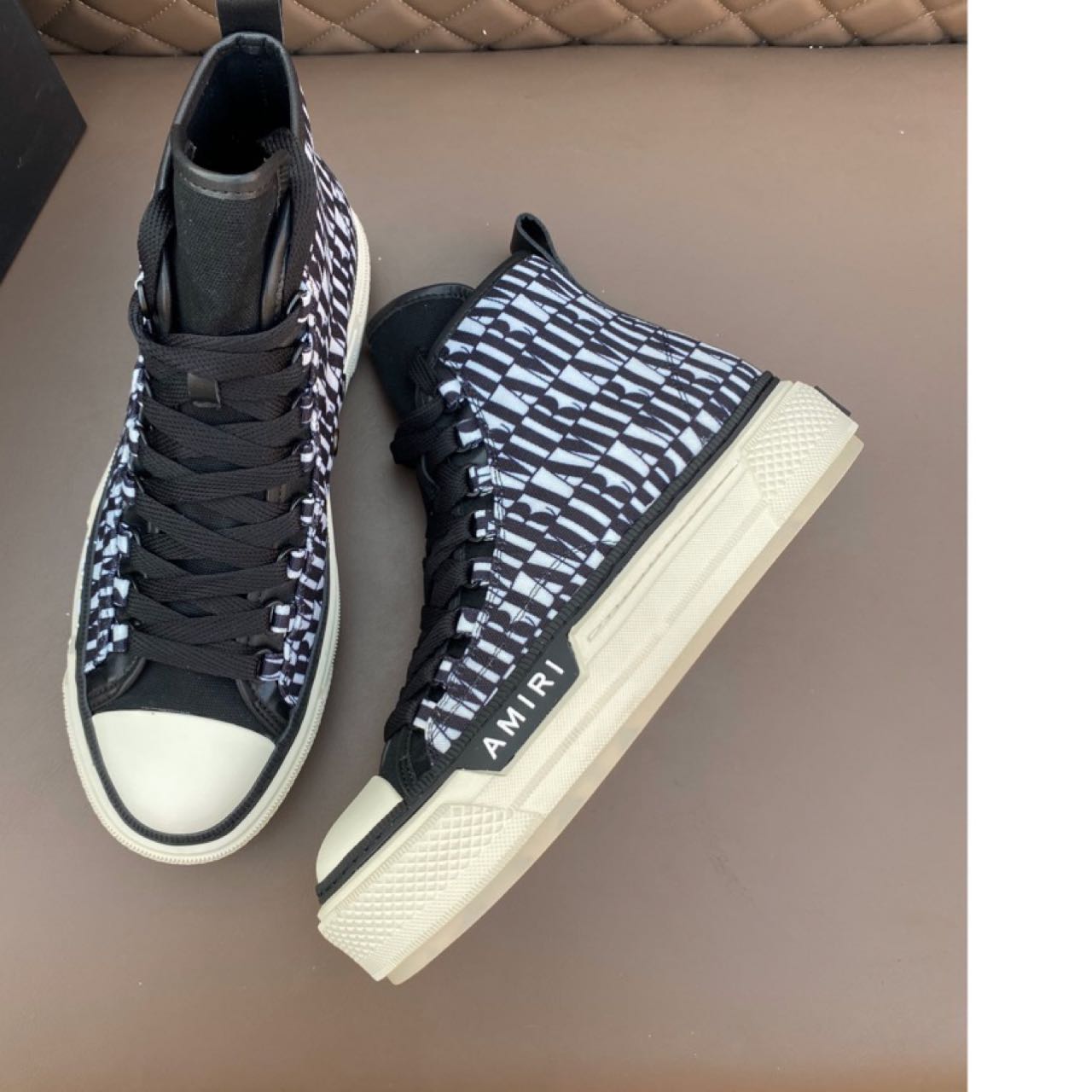 Amiri Logo-Print Canvas High-Top Sneakers - DesignerGu