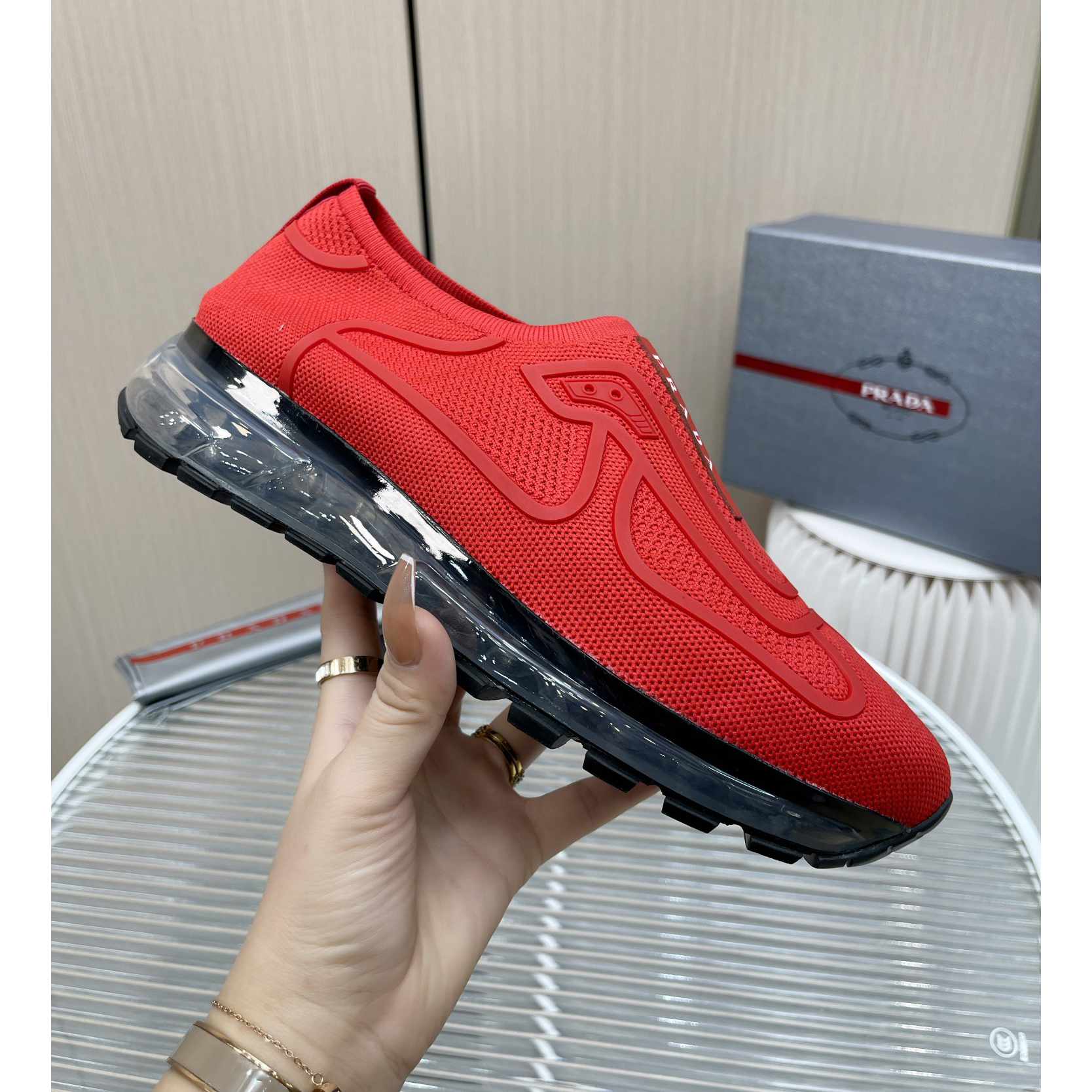 Prada Logo Sneakers In Red - DesignerGu